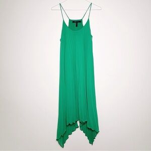 BCBGMaxAzria Women Green Pleated Chiffon Flowy Strappy Swing Dress SMALL